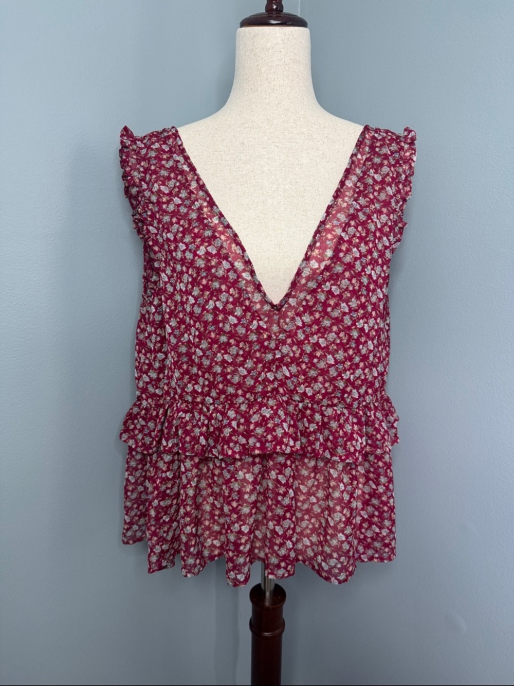 American Eagle Women’s Pink Floral Sleeves Layered Blouse Top Sz L